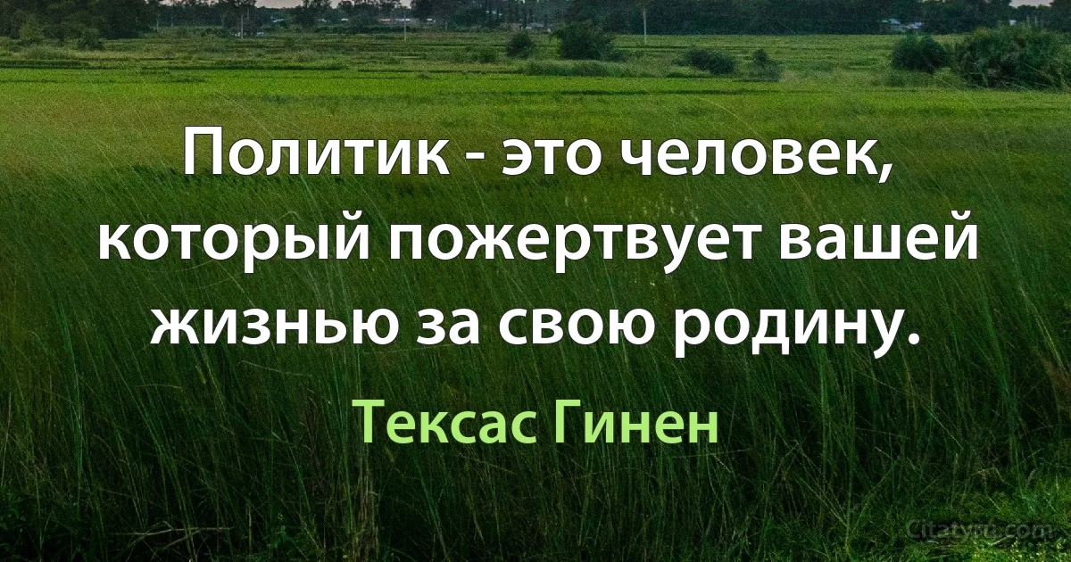 Политик - это человек, который пожертвует вашей жизнью за свою родину. (Тексас Гинен)