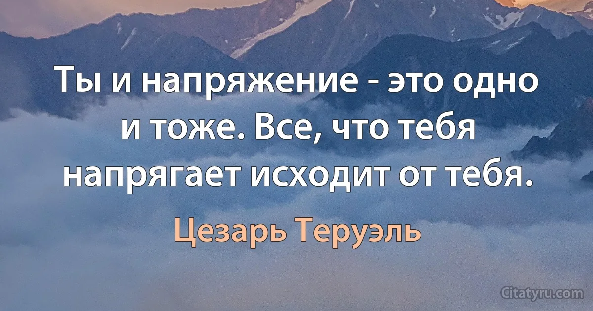 Ты и напряжение - это одно и тоже. Все, что тебя напрягает исходит от тебя. (Цезарь Теруэль)