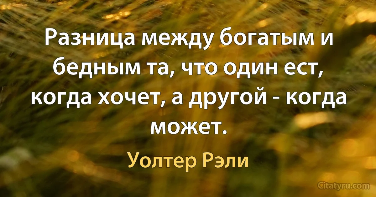 Разница между богатым и бедным та, что один ест, когда хочет, а другой - когда может. (Уолтер Рэли)