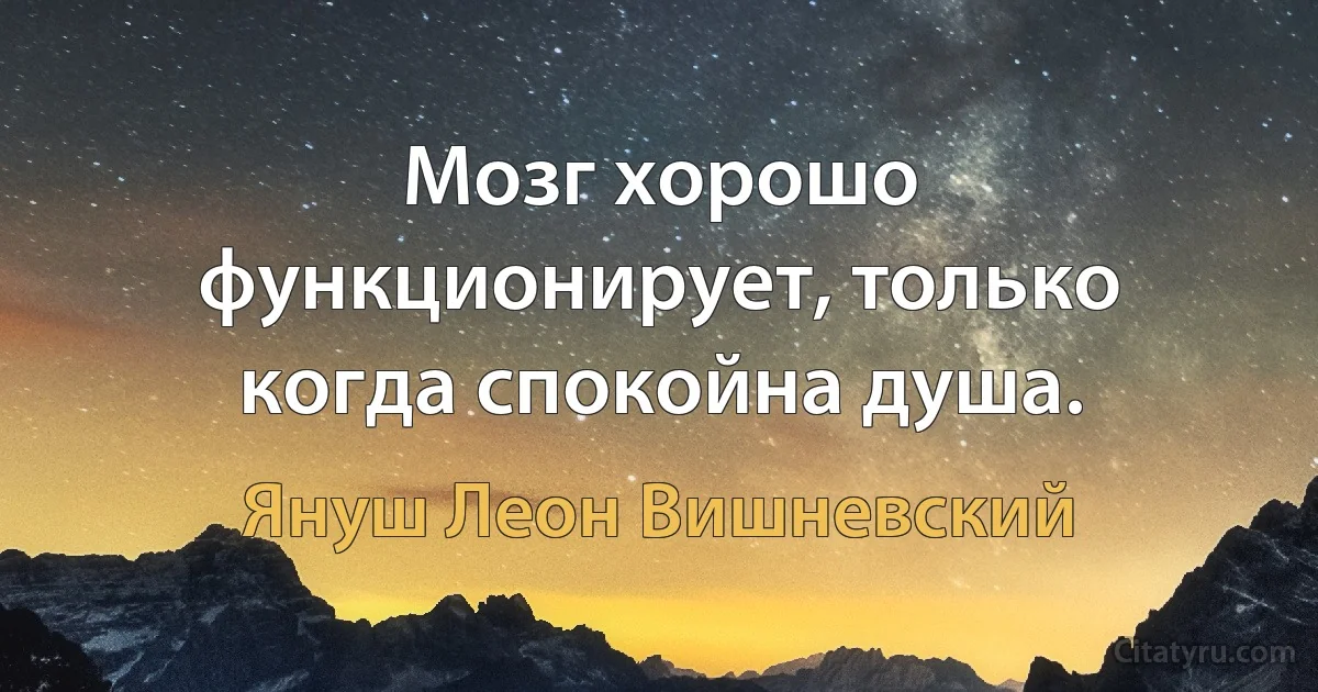 Мозг хорошо функционирует, только когда спокойна душа. (Януш Леон Вишневский)