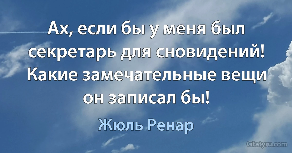 Ах, если бы у меня был секретарь для сновидений! Какие замечательные вещи он записал бы! (Жюль Ренар)