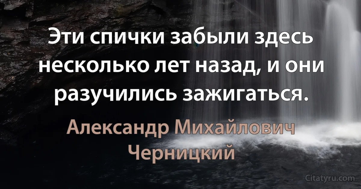 Эти спички забыли здесь несколько лет назад, и они разучились зажигаться. (Александр Михайлович Черницкий)