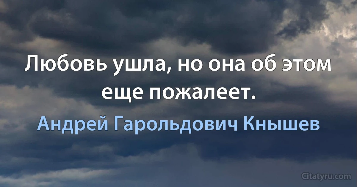 Любовь ушла, но она об этом еще пожалеет. (Андрей Гарольдович Кнышев)