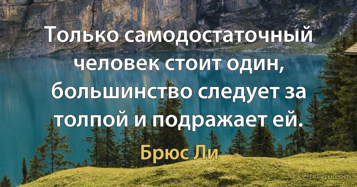 Только самодостаточный человек стоит один, большинство следует за толпой и подражает ей. (Брюс Ли)