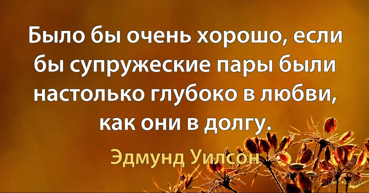 Было бы очень хорошо, если бы супружеские пары были настолько глубоко в любви, как они в долгу. (Эдмунд Уилсон)