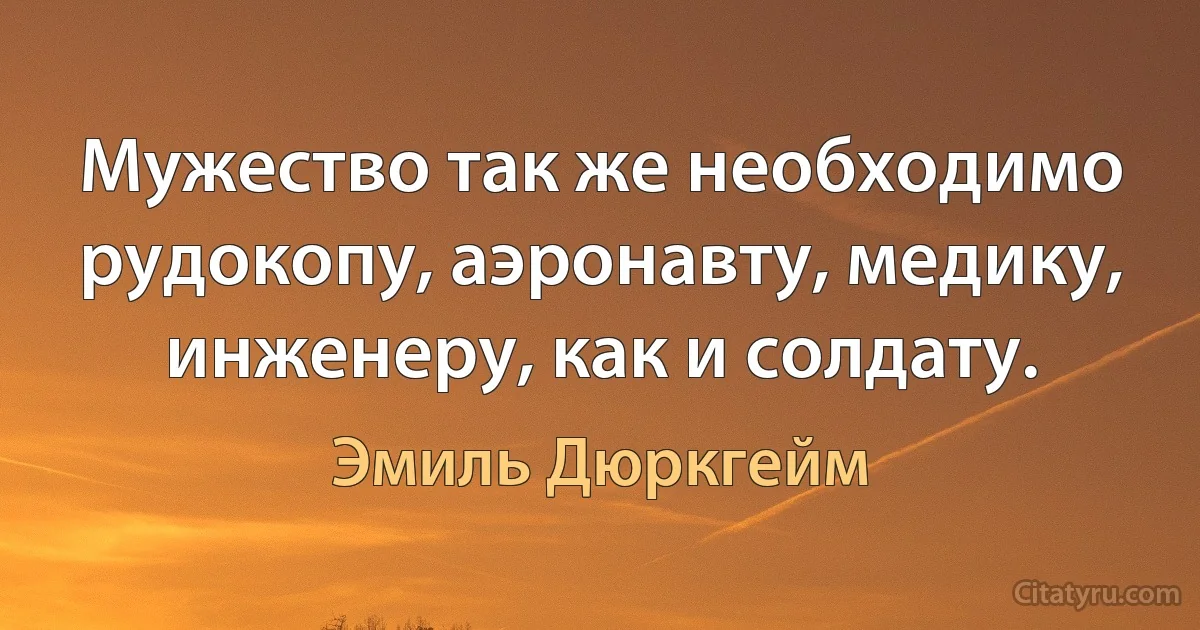 Мужество так же необходимо рудокопу, аэронавту, медику, инженеру, как и солдату. (Эмиль Дюркгейм)