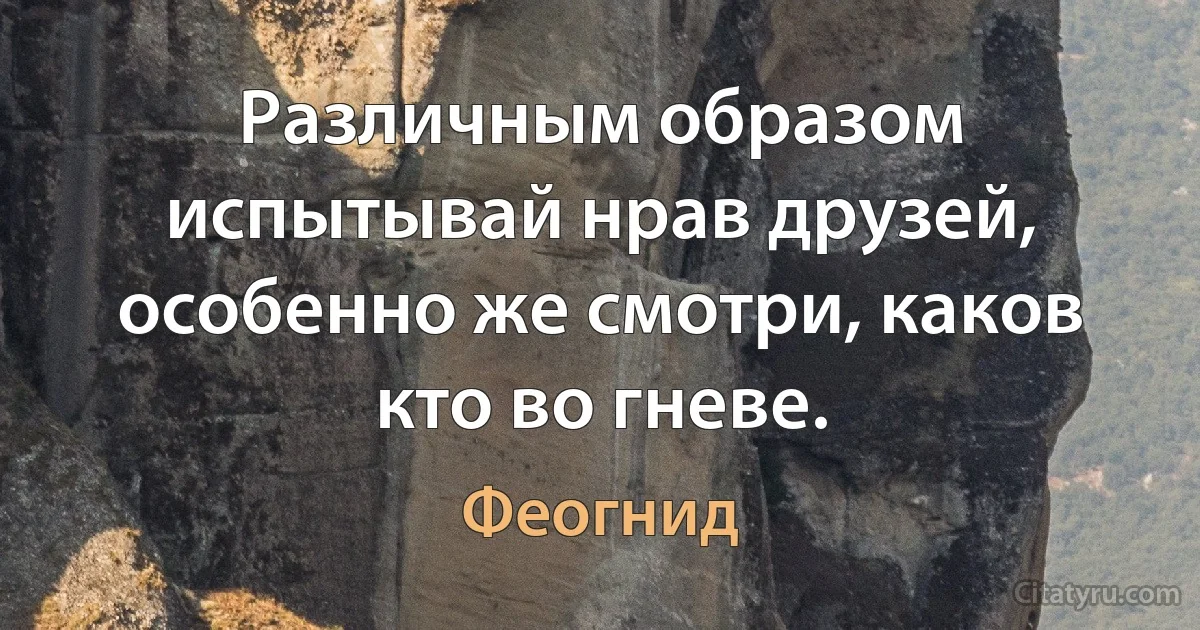 Различным образом испытывай нрав друзей, особенно же смотри, каков кто во гневе. (Феогнид)