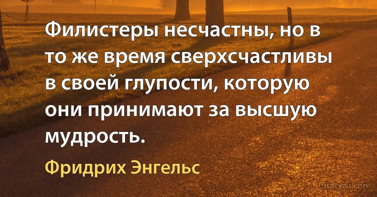 Филистеры несчастны, но в то же время сверхсчастливы в своей глупости, которую они принимают за высшую мудрость. (Фридрих Энгельс)