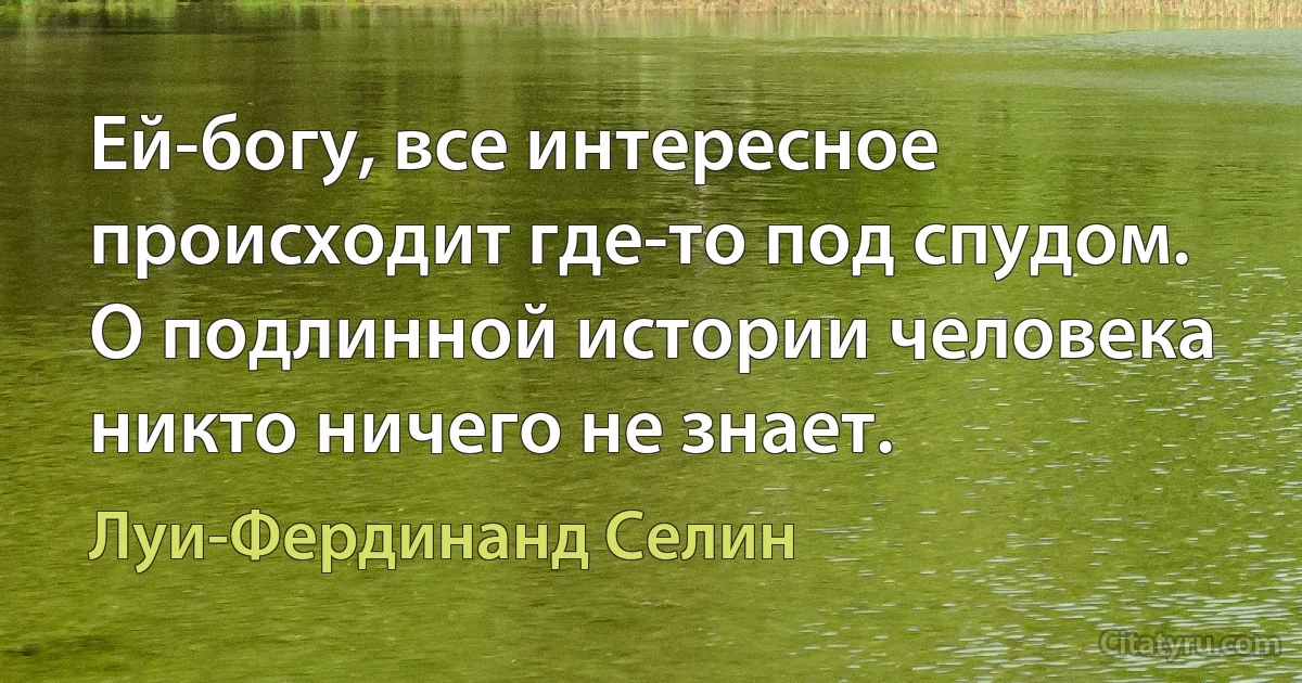 Ей-богу, все интересное происходит где-то под спудом. О подлинной истории человека никто ничего не знает. (Луи-Фердинанд Селин)