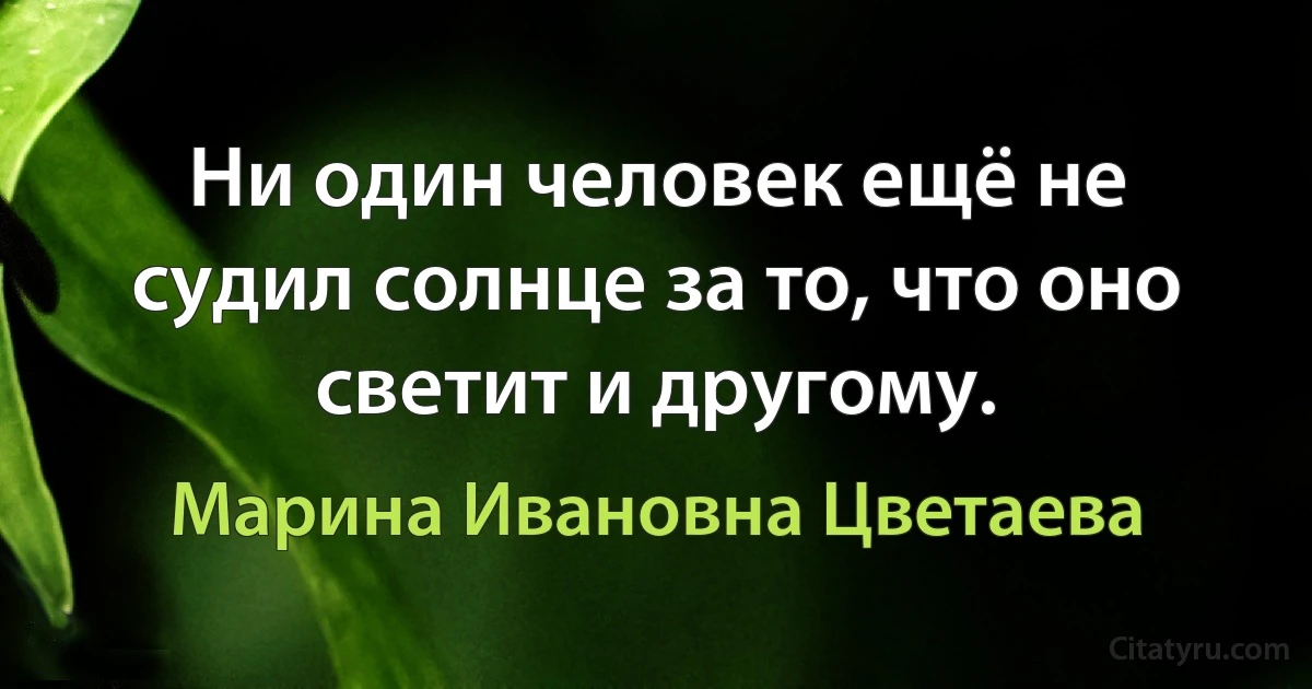 Ни один человек ещё не судил солнце за то, что оно светит и другому. (Марина Ивановна Цветаева)