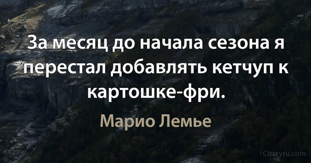 За месяц до начала сезона я перестал добавлять кетчуп к картошке-фри. (Марио Лемье)