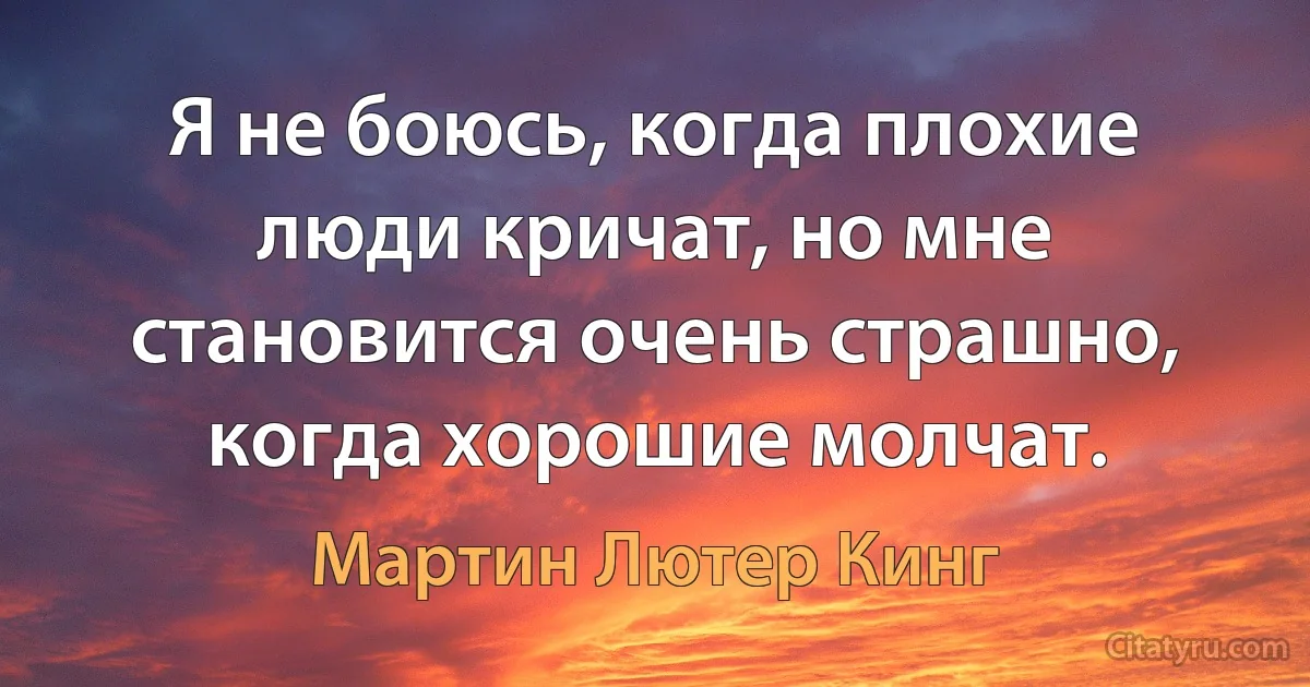 Я не боюсь, когда плохие люди кричат, но мне становится очень страшно, когда хорошие молчат. (Мартин Лютер Кинг)