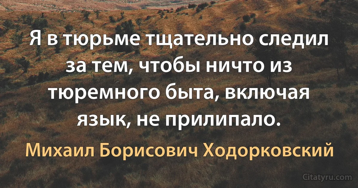 Я в тюрьме тщательно следил за тем, чтобы ничто из тюремного быта, включая язык, не прилипало. (Михаил Борисович Ходорковский)