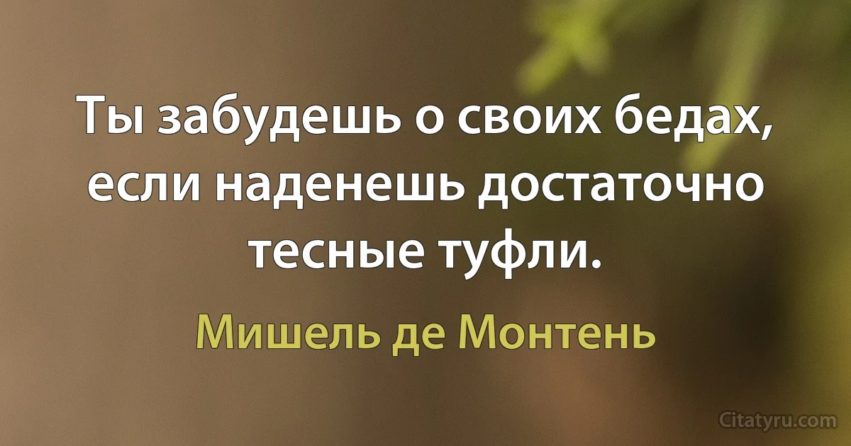 Ты забудешь о своих бедах, если наденешь достаточно тесные туфли. (Мишель де Монтень)