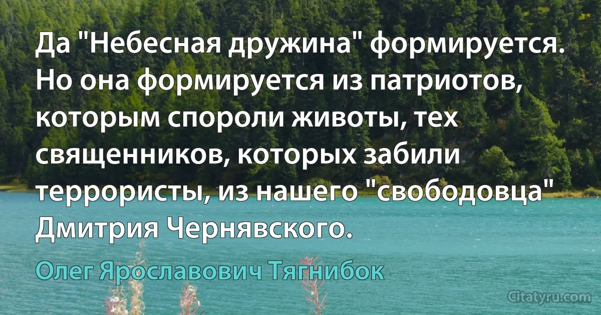 Да "Небесная дружина" формируется. Но она формируется из патриотов, которым спороли животы, тех священников, которых забили террористы, из нашего "свободовца" Дмитрия Чернявского. (Олег Ярославович Тягнибок)