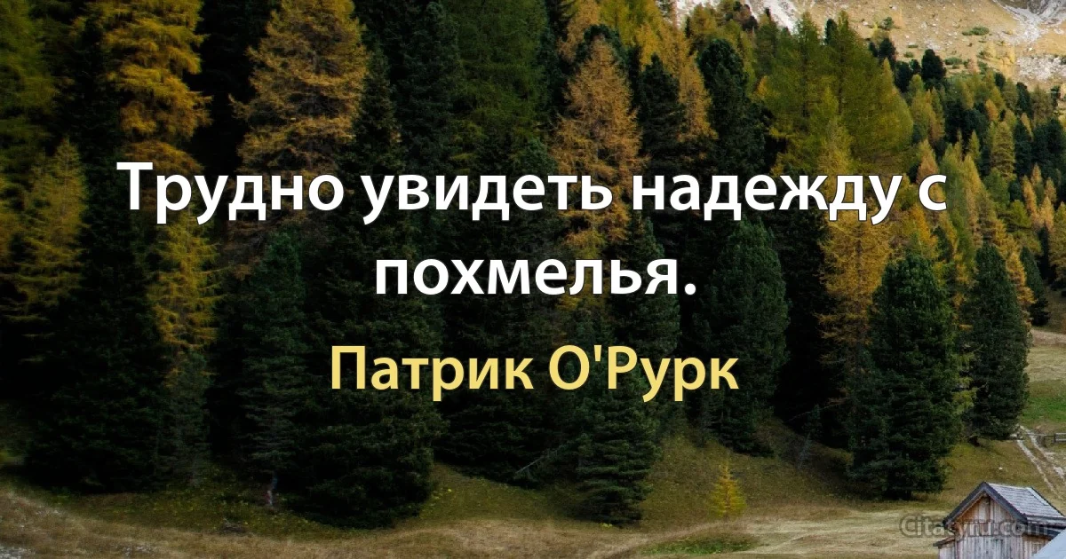 Трудно увидеть надежду с похмелья. (Патрик О'Рурк)