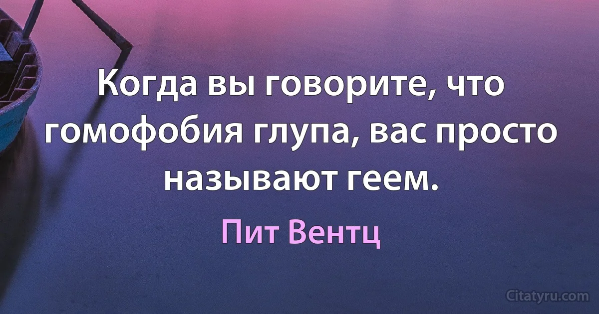 Когда вы говорите, что гомофобия глупа, вас просто называют геем. (Пит Вентц)