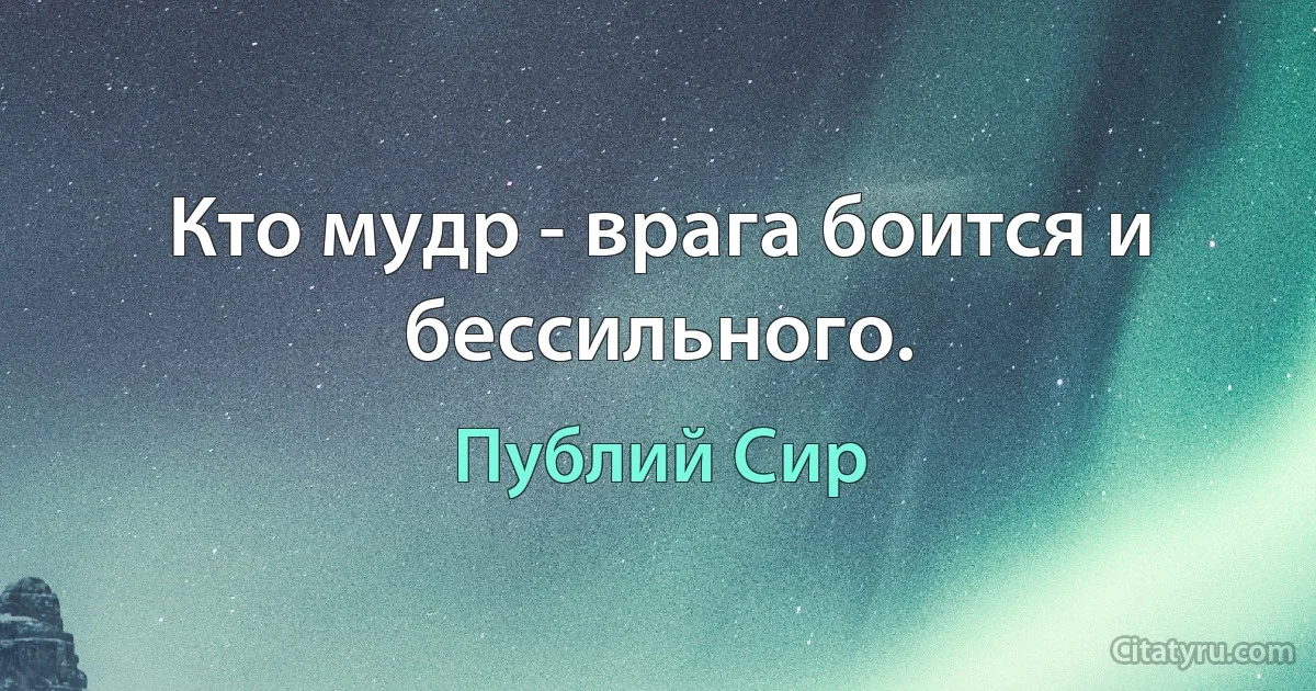 Кто мудр - врага боится и бессильного. (Публий Сир)