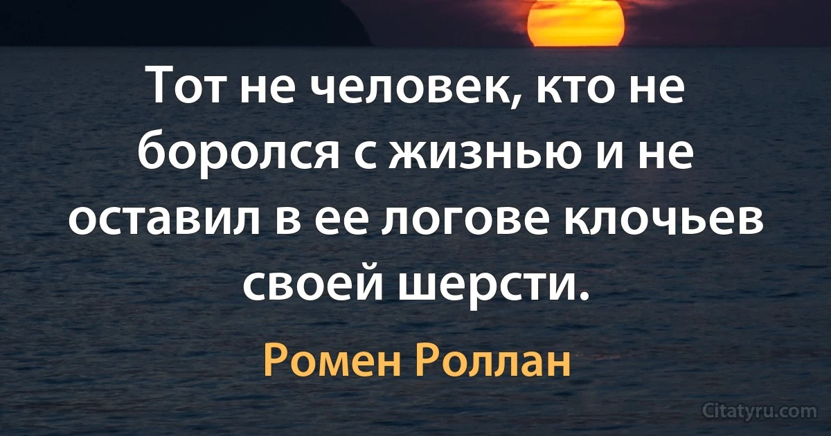 Тот не человек, кто не боролся с жизнью и не оставил в ее логове клочьев своей шерсти. (Ромен Роллан)