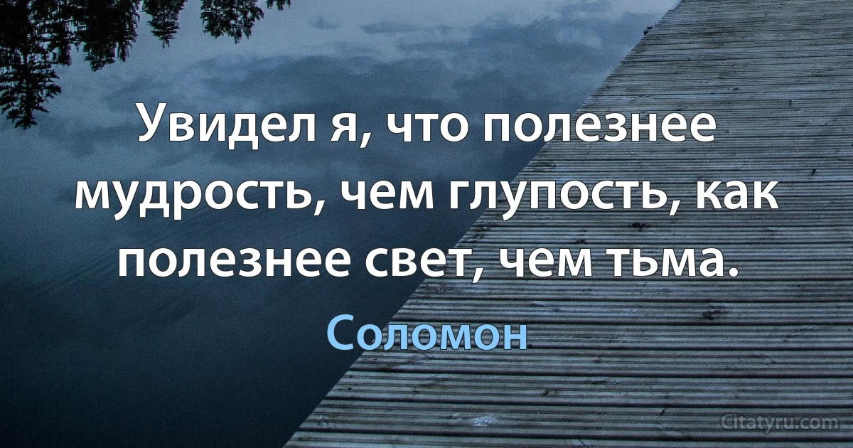 Увидел я, что полезнее мудрость, чем глупость, как полезнее свет, чем тьма. (Соломон)