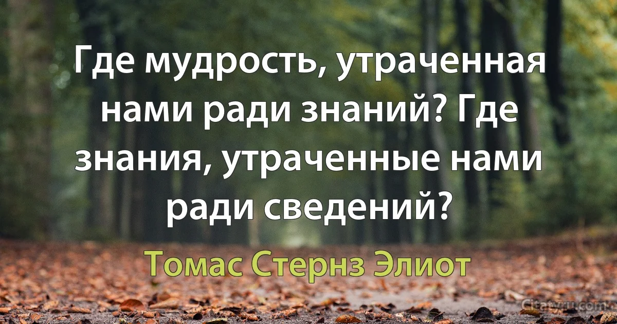 Где мудрость, утраченная нами ради знаний? Где знания, утраченные нами ради сведений? (Томас Стернз Элиот)