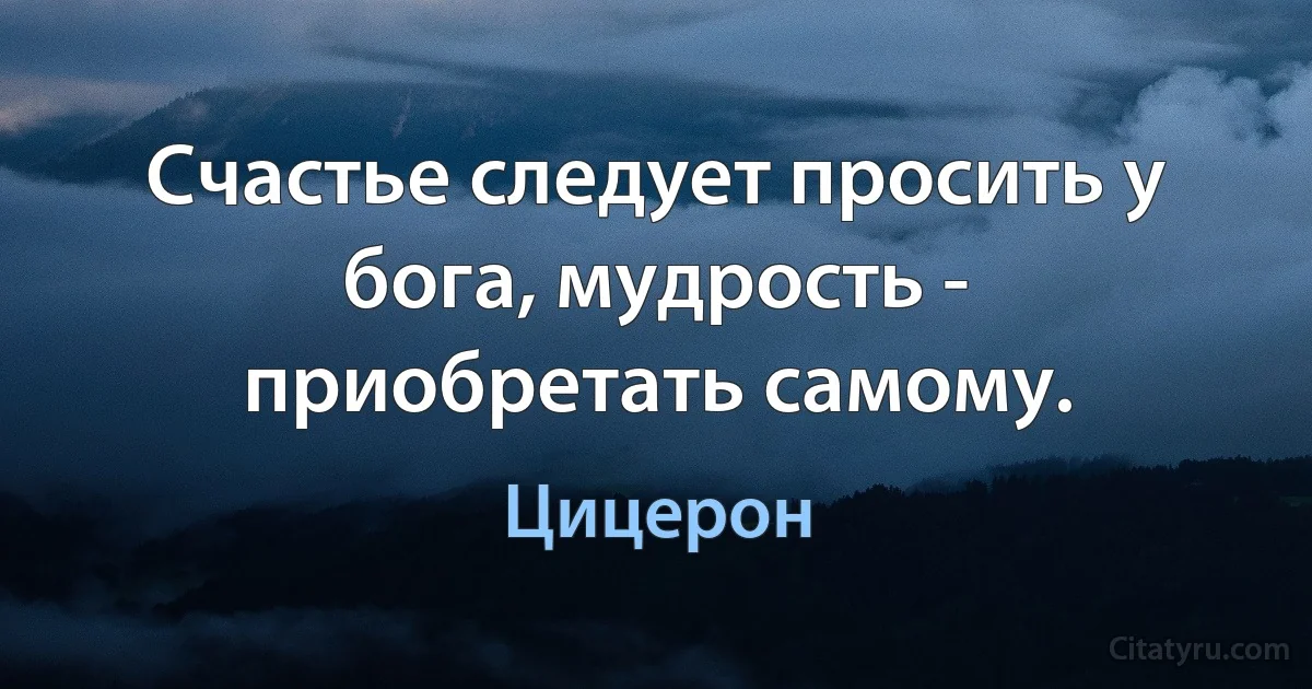 Счастье следует просить у бога, мудрость - приобретать самому. (Цицерон)