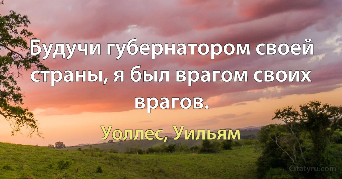 Будучи губернатором своей страны, я был врагом своих врагов. (Уоллес, Уильям)