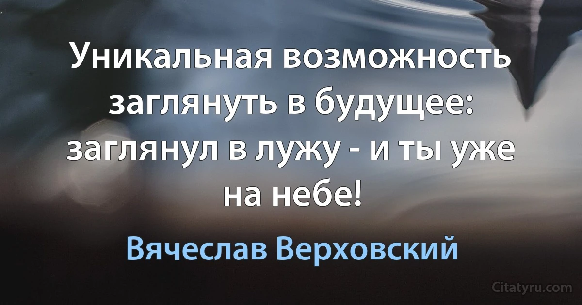 Уникальная возможность заглянуть в будущее: заглянул в лужу - и ты уже на небе! (Вячеслав Верховский)