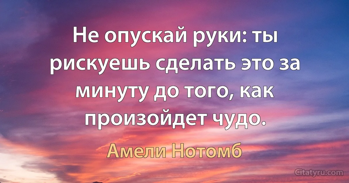 Не опускай руки: ты рискуешь сделать это за минуту до того, как произойдет чудо. (Амели Нотомб)