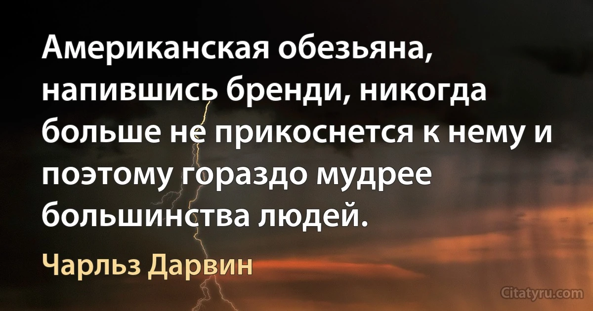 Американская обезьяна, напившись бренди, никогда больше не прикоснется к нему и поэтому гораздо мудрее большинства людей. (Чарльз Дарвин)