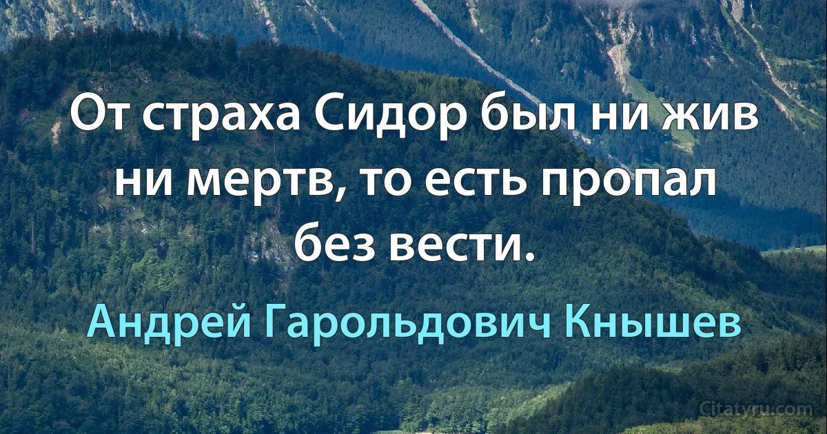 От страха Сидор был ни жив ни мертв, то есть пропал без вести. (Андрей Гарольдович Кнышев)