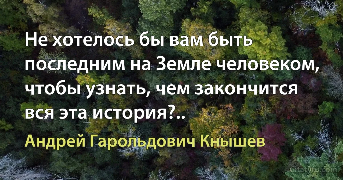 Не хотелось бы вам быть последним на Земле человеком, чтобы узнать, чем закончится вся эта история?.. (Андрей Гарольдович Кнышев)