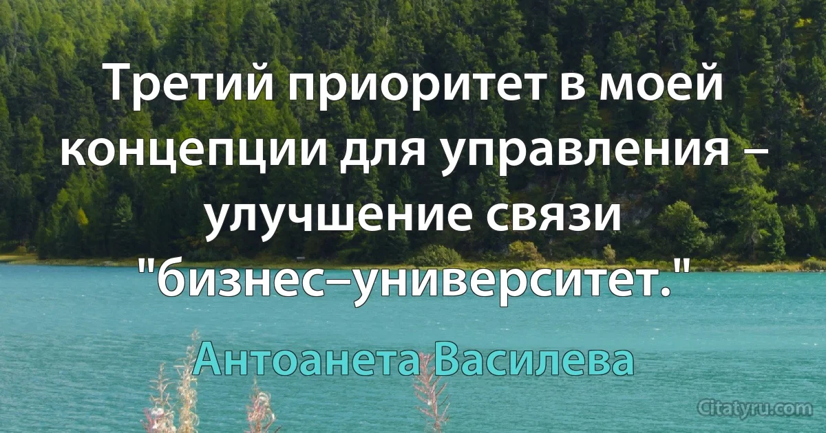 Третий приоритет в моей концепции для управления – улучшение связи "бизнес–университет." (Антоанета Василева)