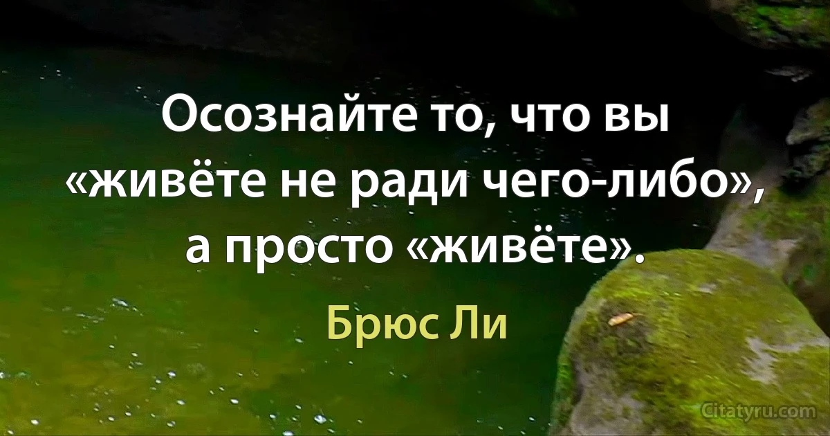 Осознайте то, что вы «живёте не ради чего-либо», а просто «живёте». (Брюс Ли)