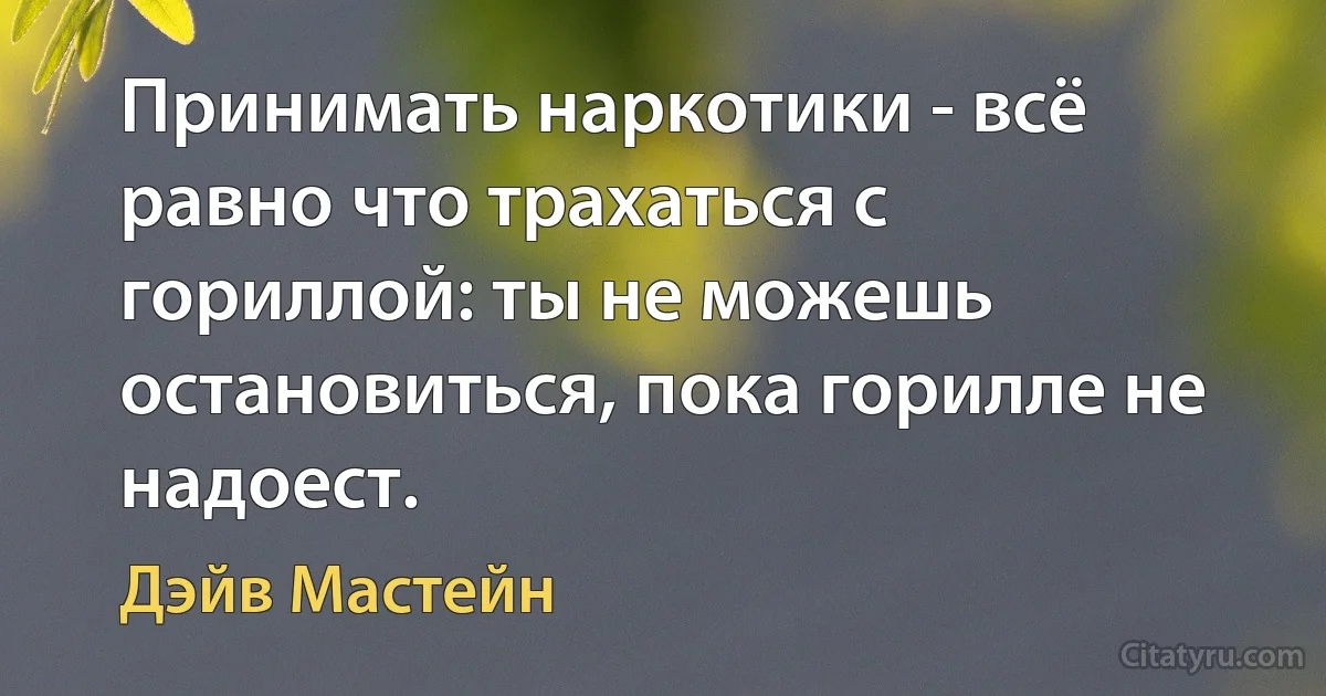 Принимать наркотики - всё равно что трахаться с гориллой: ты не можешь остановиться, пока горилле не надоест. (Дэйв Мастейн)