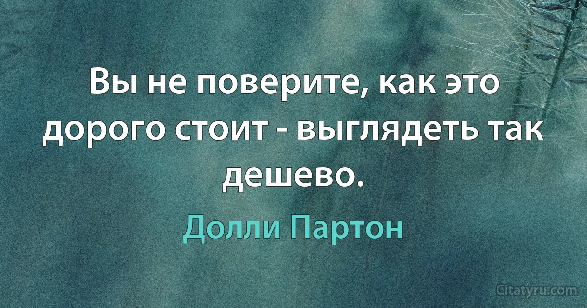 Вы не поверите, как это дорого стоит - выглядеть так дешево. (Долли Партон)