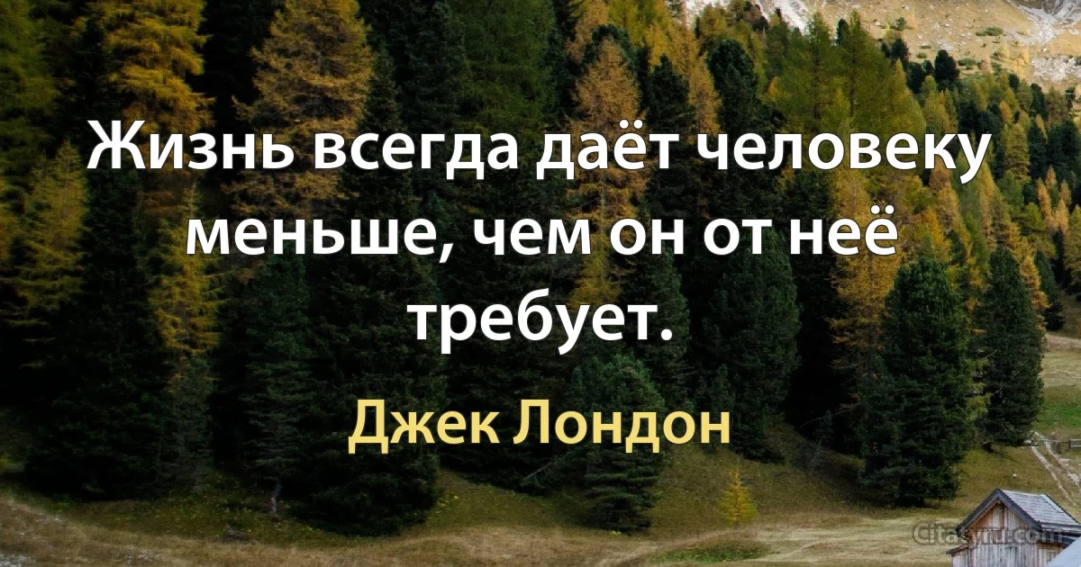 Жизнь всегда даёт человеку меньше, чем он от неё требует. (Джек Лондон)