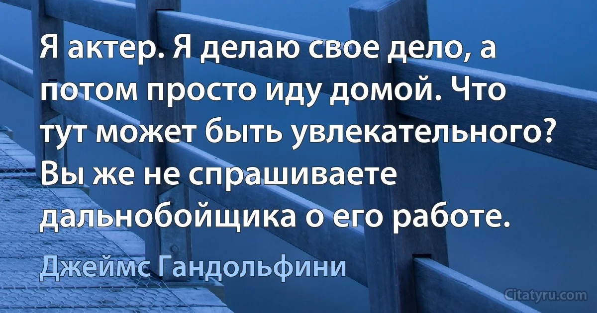 Я актер. Я делаю свое дело, а потом просто иду домой. Что тут может быть увлекательного? Вы же не спрашиваете дальнобойщика о его работе. (Джеймс Гандольфини)