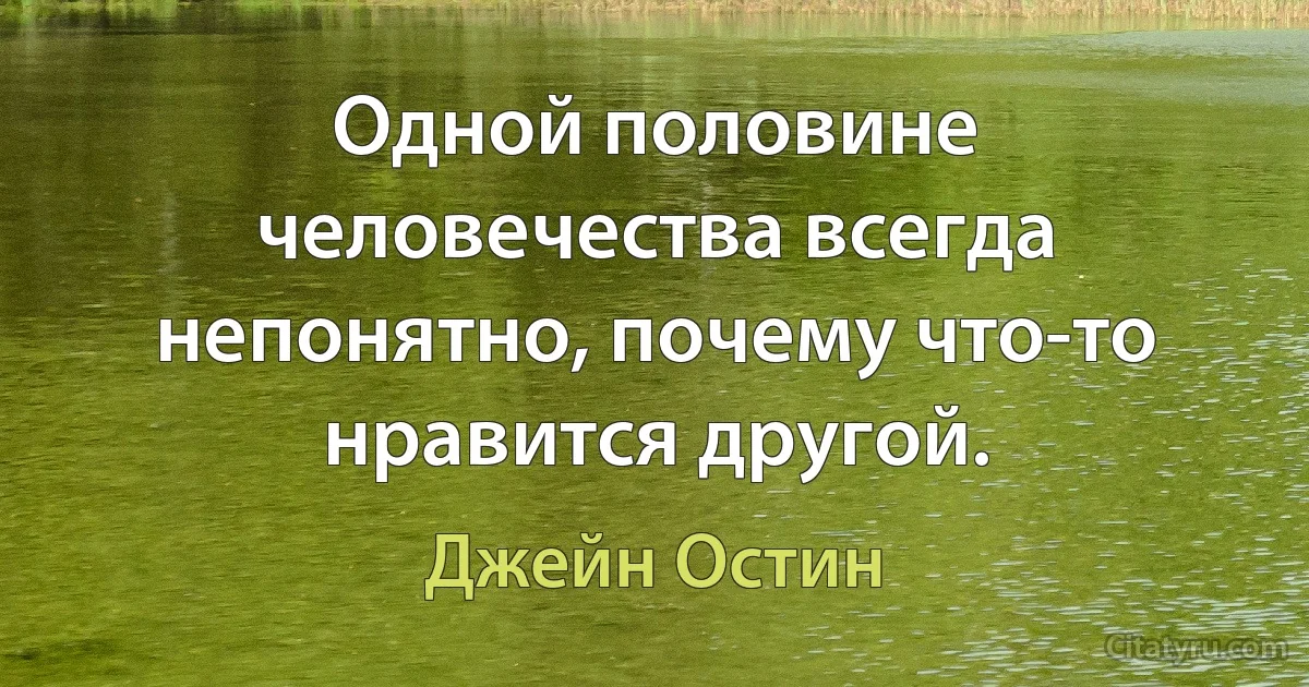 Одной половине человечества всегда непонятно, почему что-то нравится другой. (Джейн Остин)