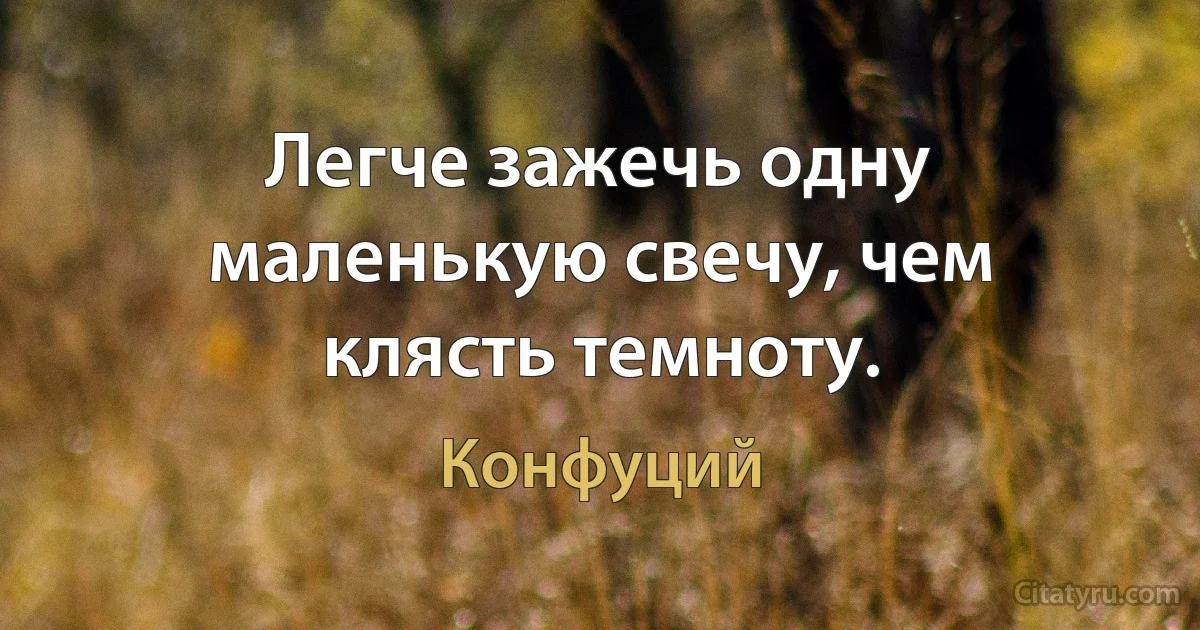 Легче зажечь одну маленькую свечу, чем клясть темноту. (Конфуций)