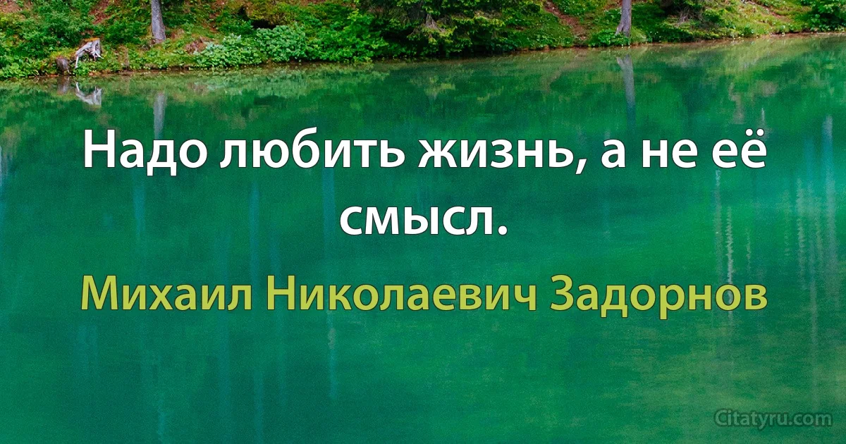 Надо любить жизнь, а не её смысл. (Михаил Николаевич Задорнов)