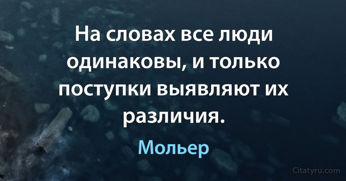 На словах все люди одинаковы, и только поступки выявляют их различия. (Мольер)