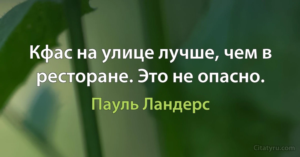 Кфас на улице лучше, чем в ресторане. Это не опасно. (Пауль Ландерс)