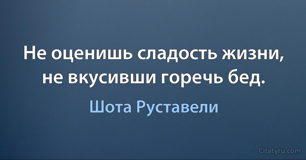 Не оценишь сладость жизни, не вкусивши горечь бед. (Шота Руставели)