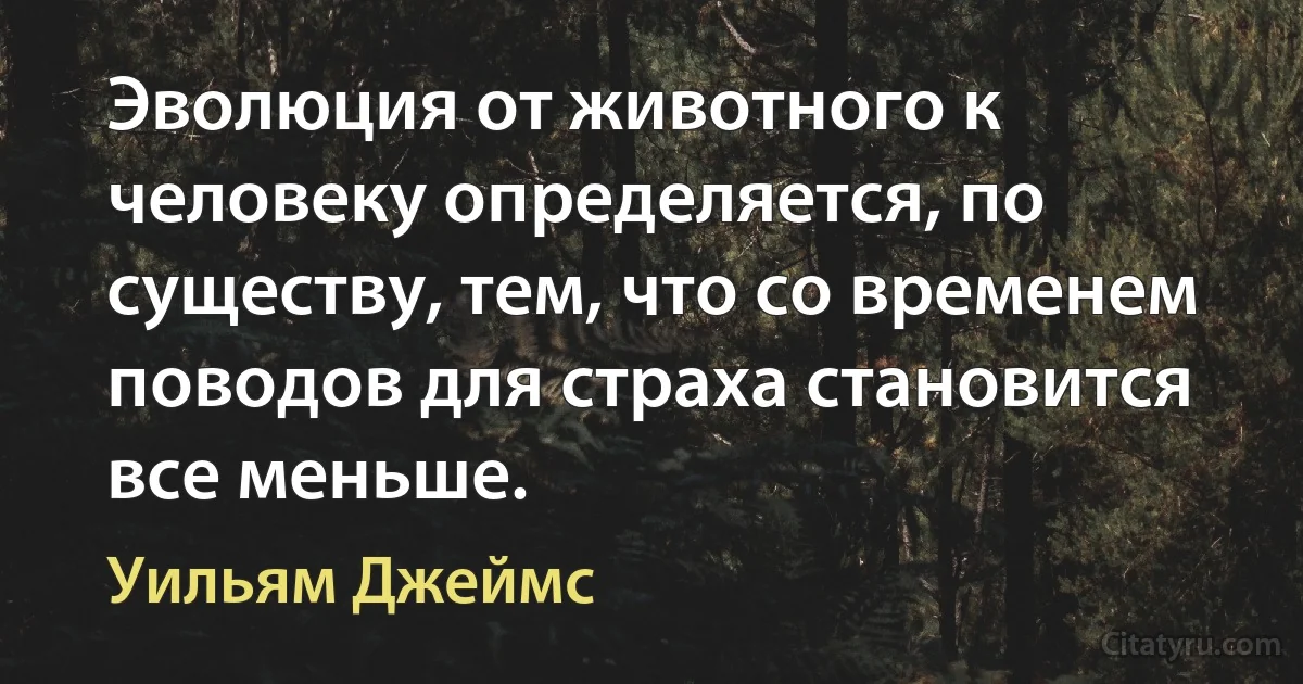 Эволюция от животного к человеку определяется, по существу, тем, что со временем поводов для страха становится все меньше. (Уильям Джеймс)