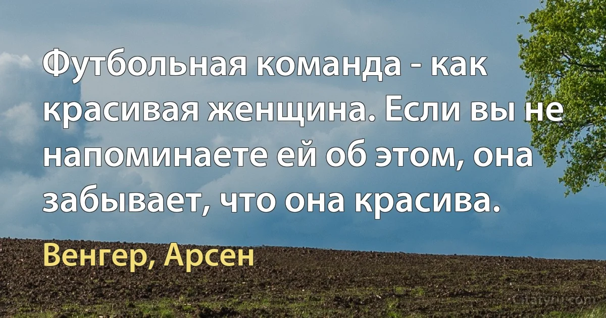 Футбольная команда - как красивая женщина. Если вы не напоминаете ей об этом, она забывает, что она красива. (Венгер, Арсен)