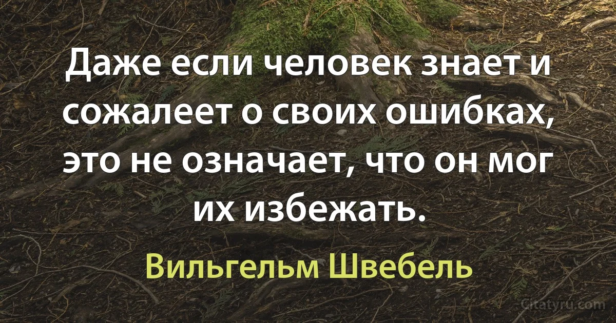 Даже если человек знает и сожалеет о своих ошибках, это не означает, что он мог их избежать. (Вильгельм Швебель)