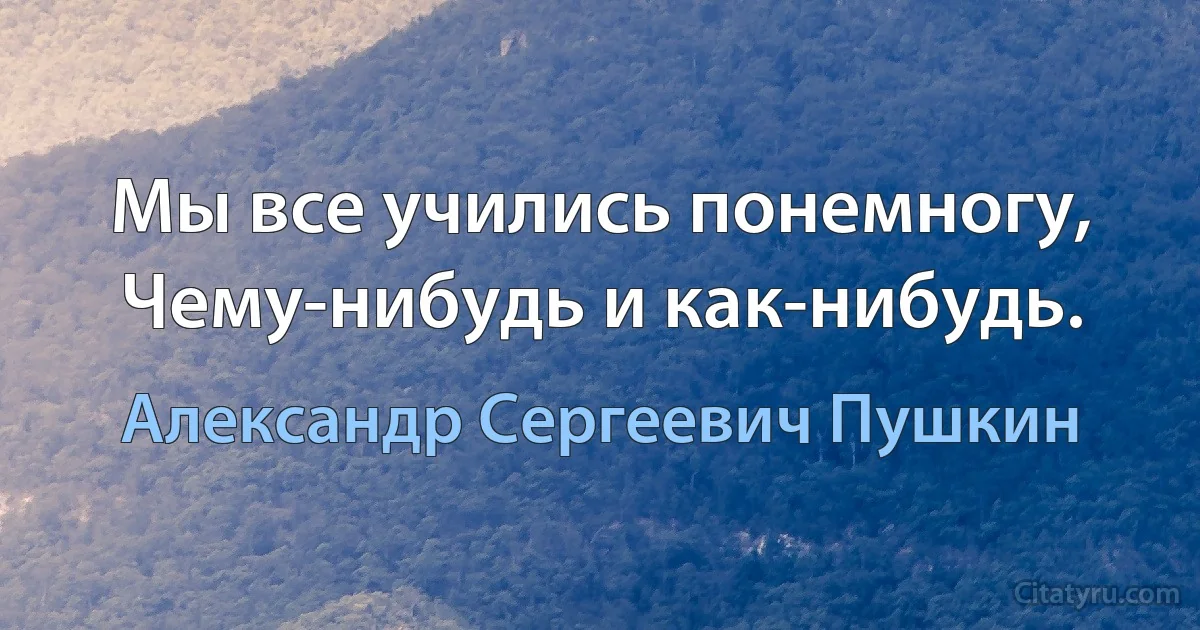 Мы все учились понемногу,
Чему-нибудь и как-нибудь. (Александр Сергеевич Пушкин)