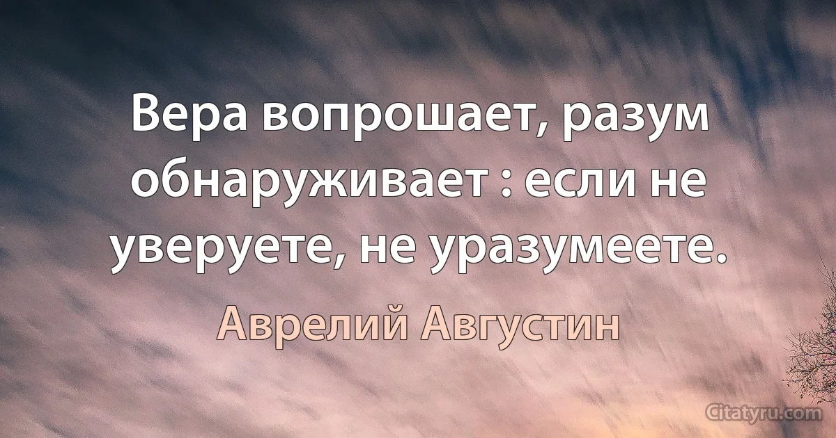 Вера вопрошает, разум обнаруживает : если не уверуете, не уразумеете. (Аврелий Августин)