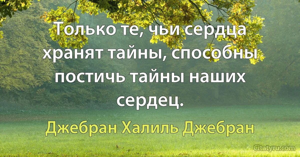 Только те, чьи сердца хранят тайны, способны постичь тайны наших сердец. (Джебран Халиль Джебран)